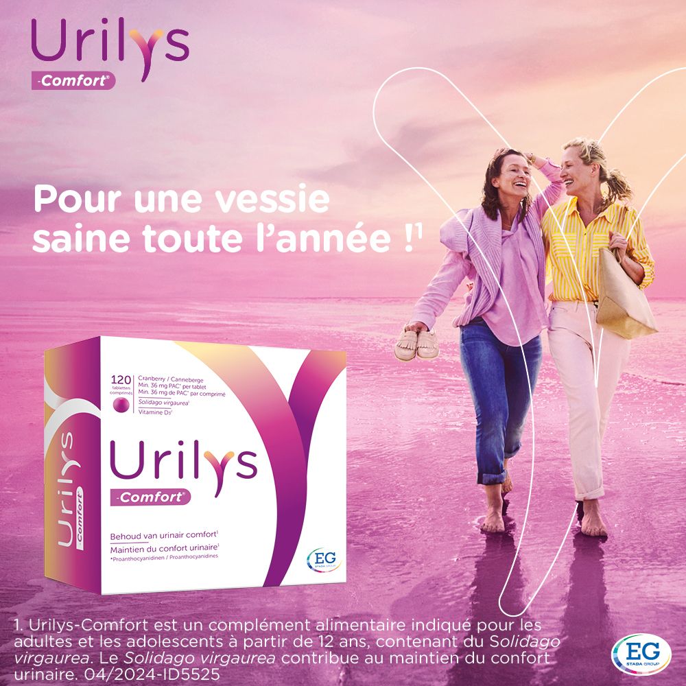 Boîte Urilys-Comfort. Texte : Pour une vessie saine toute l'année ! Version française.