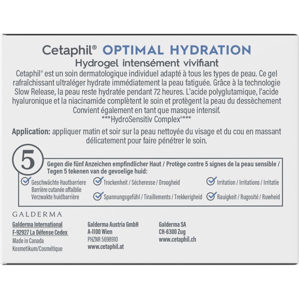 Dos de l'emballage du gel Cetaphil. Informations produit et instructions d'utilisation.