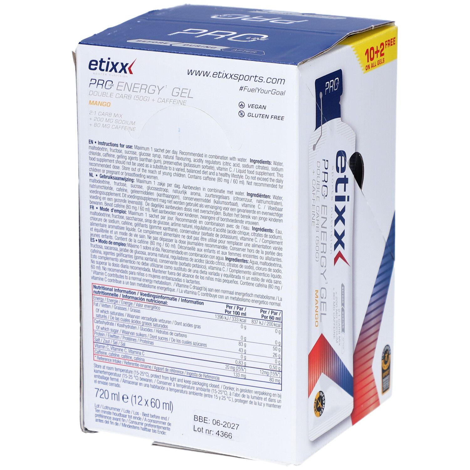 Etixx Double Carb Energy Gel Pro Line + Koffein Mango