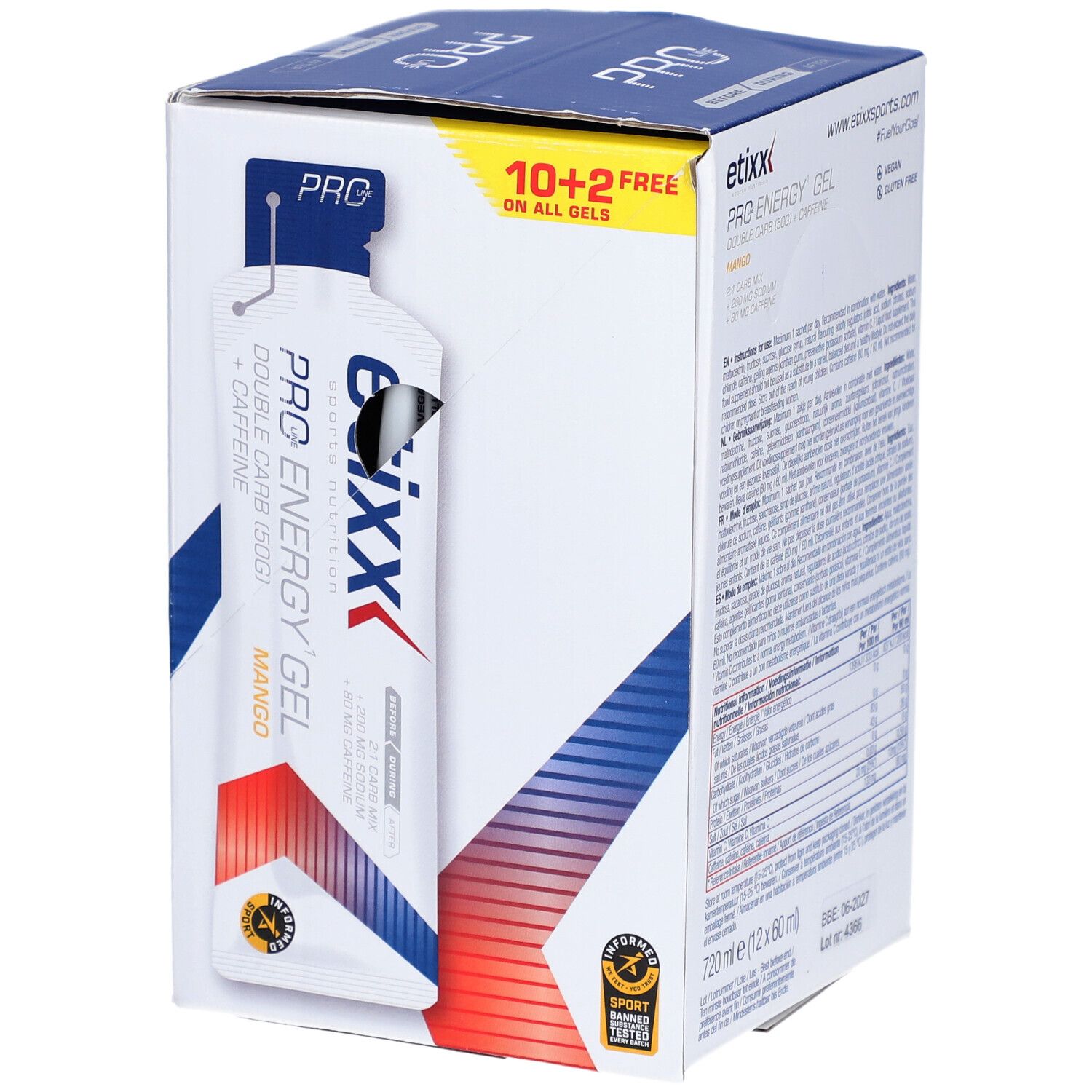 Etixx Double Carb Energy Gel Pro Line + Koffein Mango