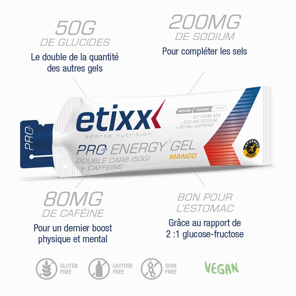 Etixx Double Carb Energy Gel Pro Line + Caffeine Mango