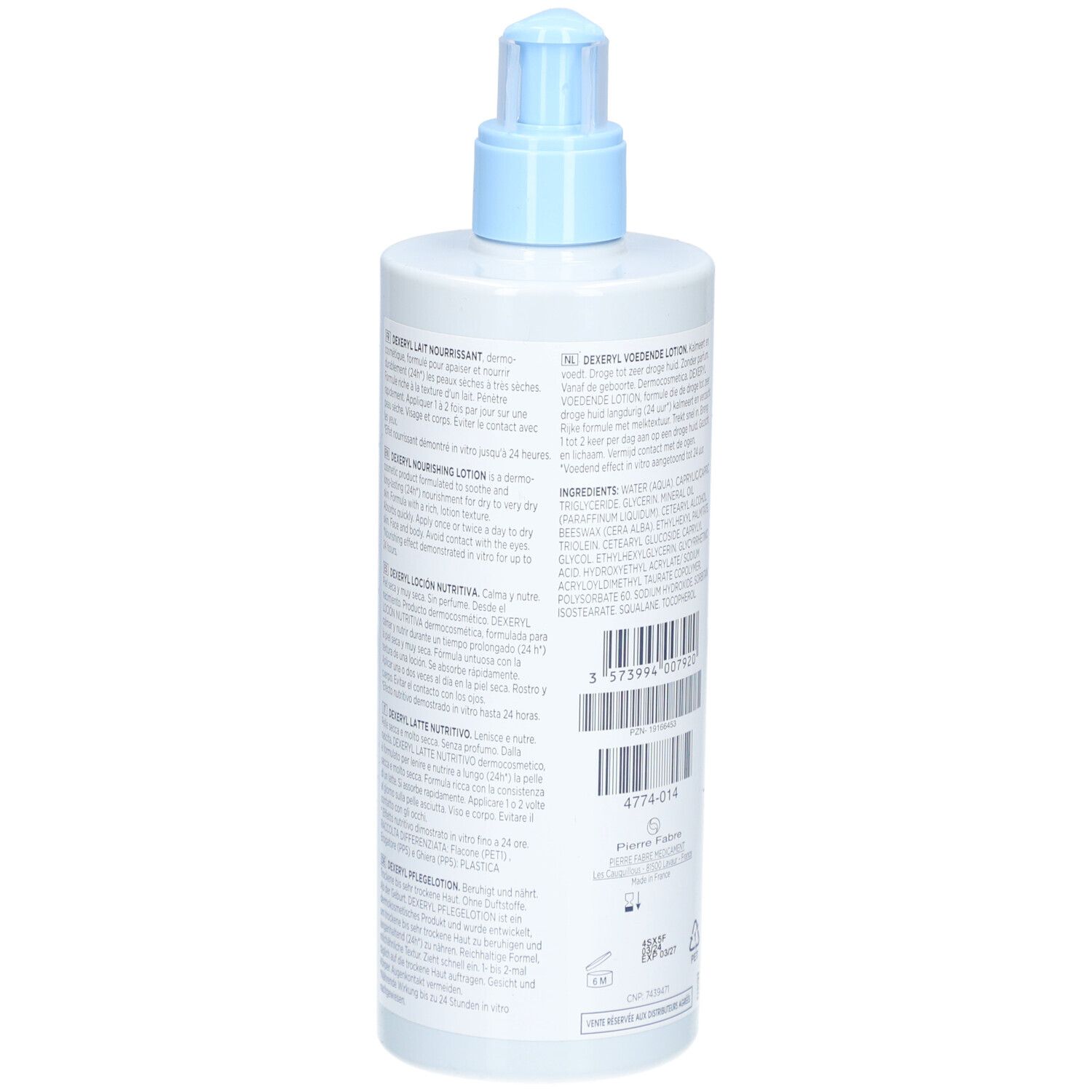 Dexeryl® Nourishing Lotion Flasche mit Pumpspender, 500ml.