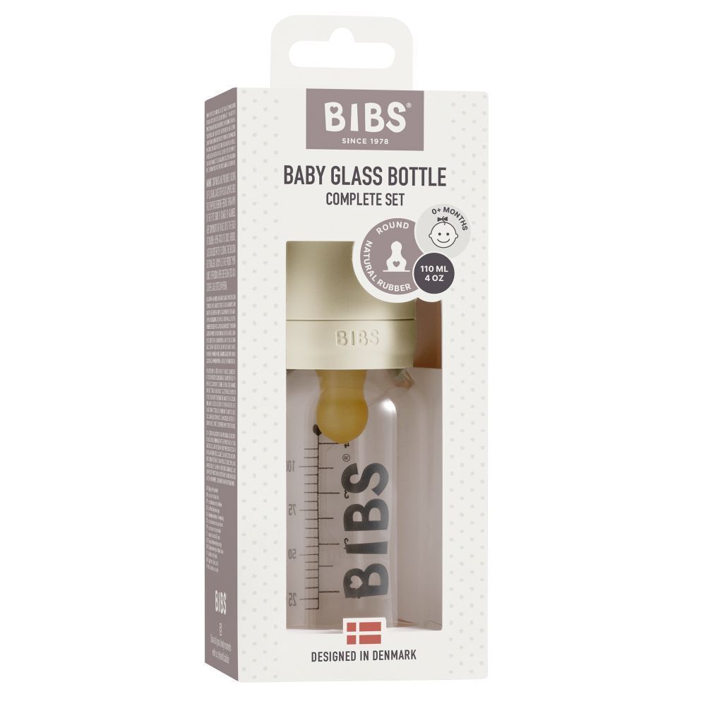 BIBS Glasflasche 110 ml Komplettset Elfenbein 0m+