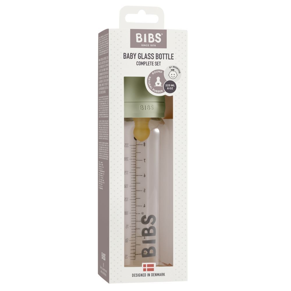 BIBS Babyflasche aus Glas 225 ml Vollständiges Set Sage 0m+