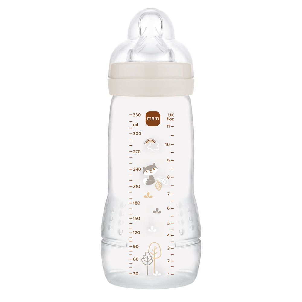 Biberon MAM Easy Active en boîte, 330ml, forme ergonomique pour petites mains.