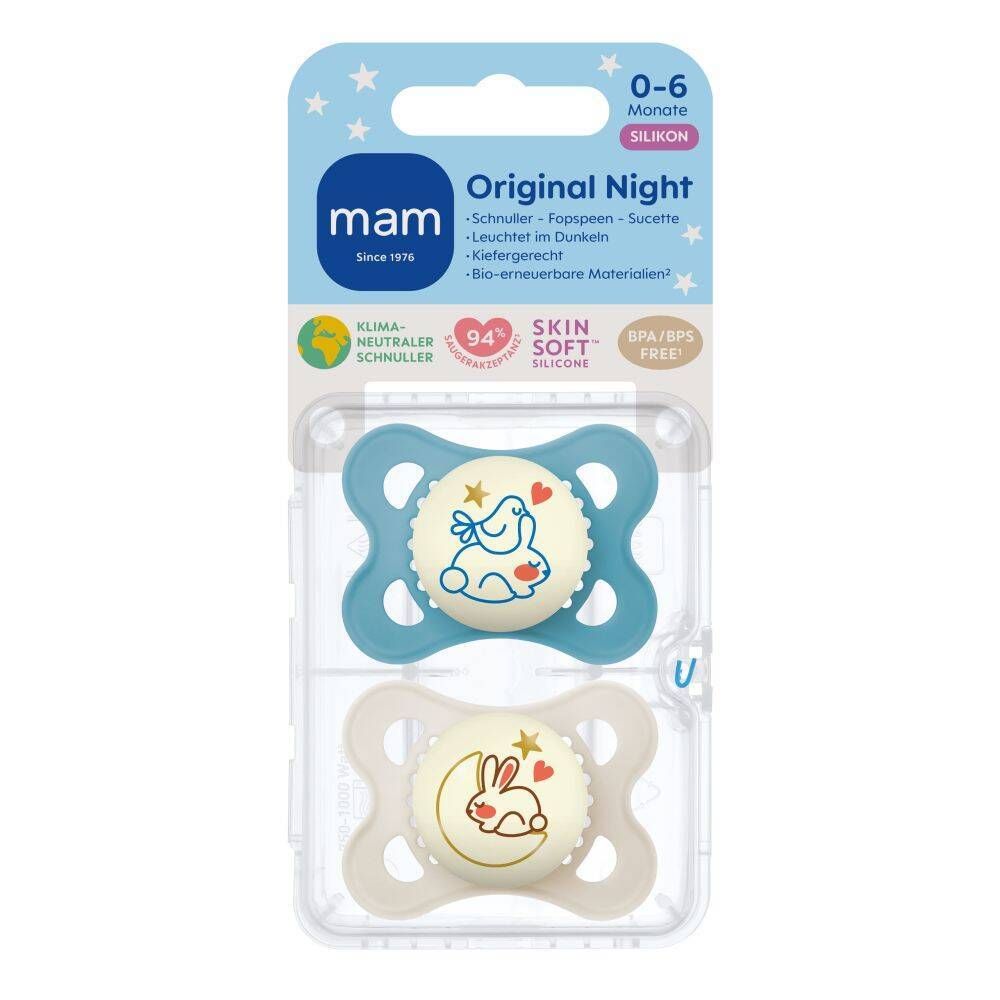 MAM Original Night Tétine silicone bleu 0-6 mois