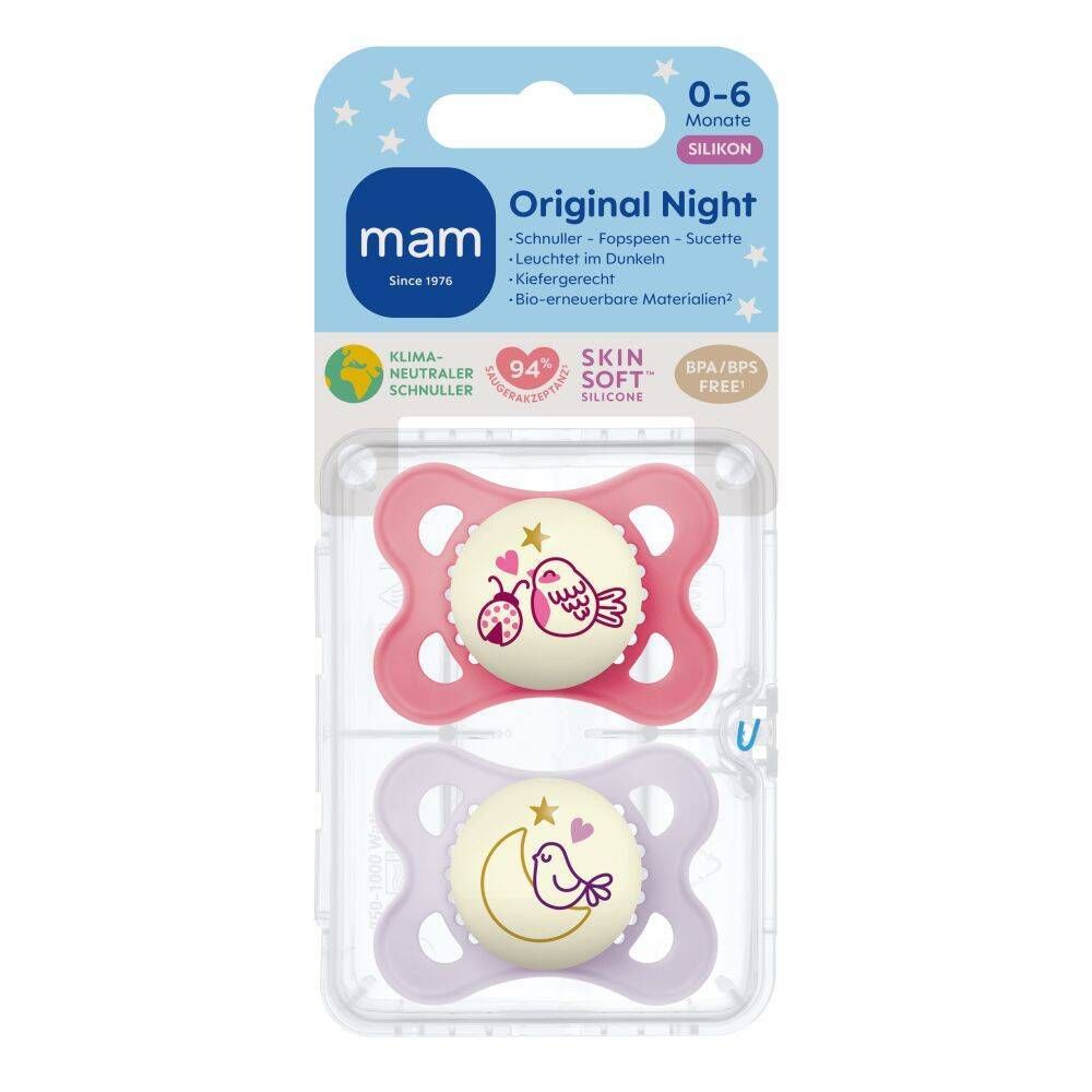 MAM Original Night Tétine en Silicone Rose 0-6 mois