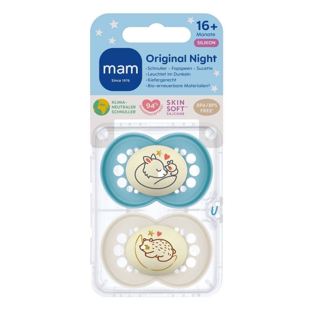 MAM Original Nacht Fopspeen Silikon Blau 16m+