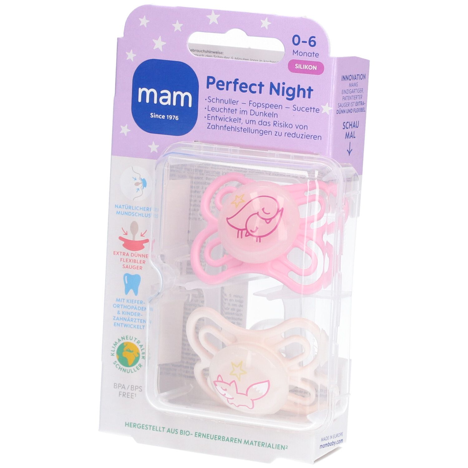 MAM Perfect Night Tétine silicone rose 0-6 mois