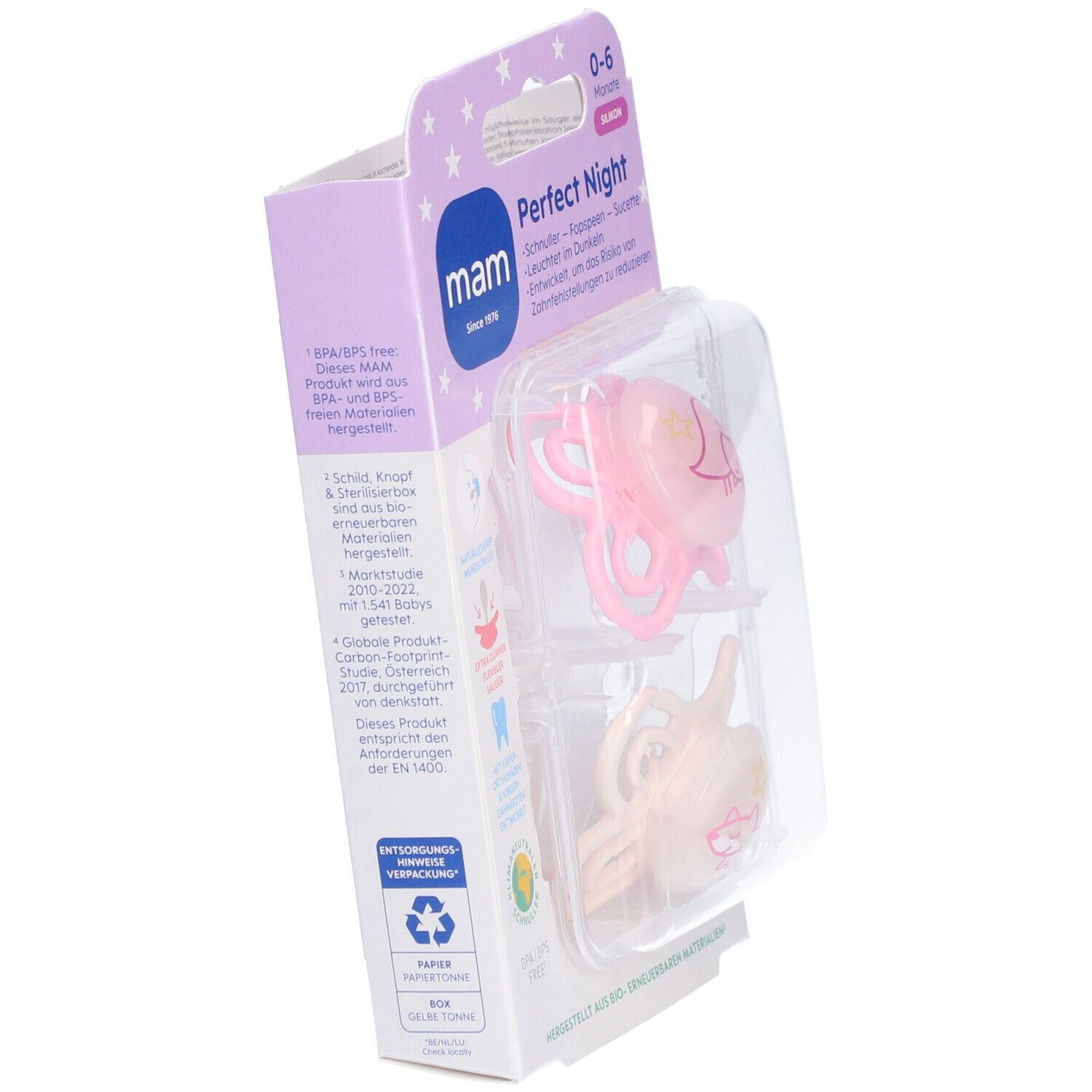 MAM Perfect Night Tétine silicone rose 0-6 mois