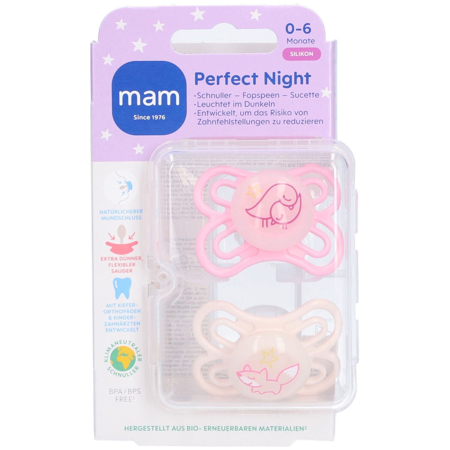 MAM Perfect Night Schnuller Silikon Rosa 0-6