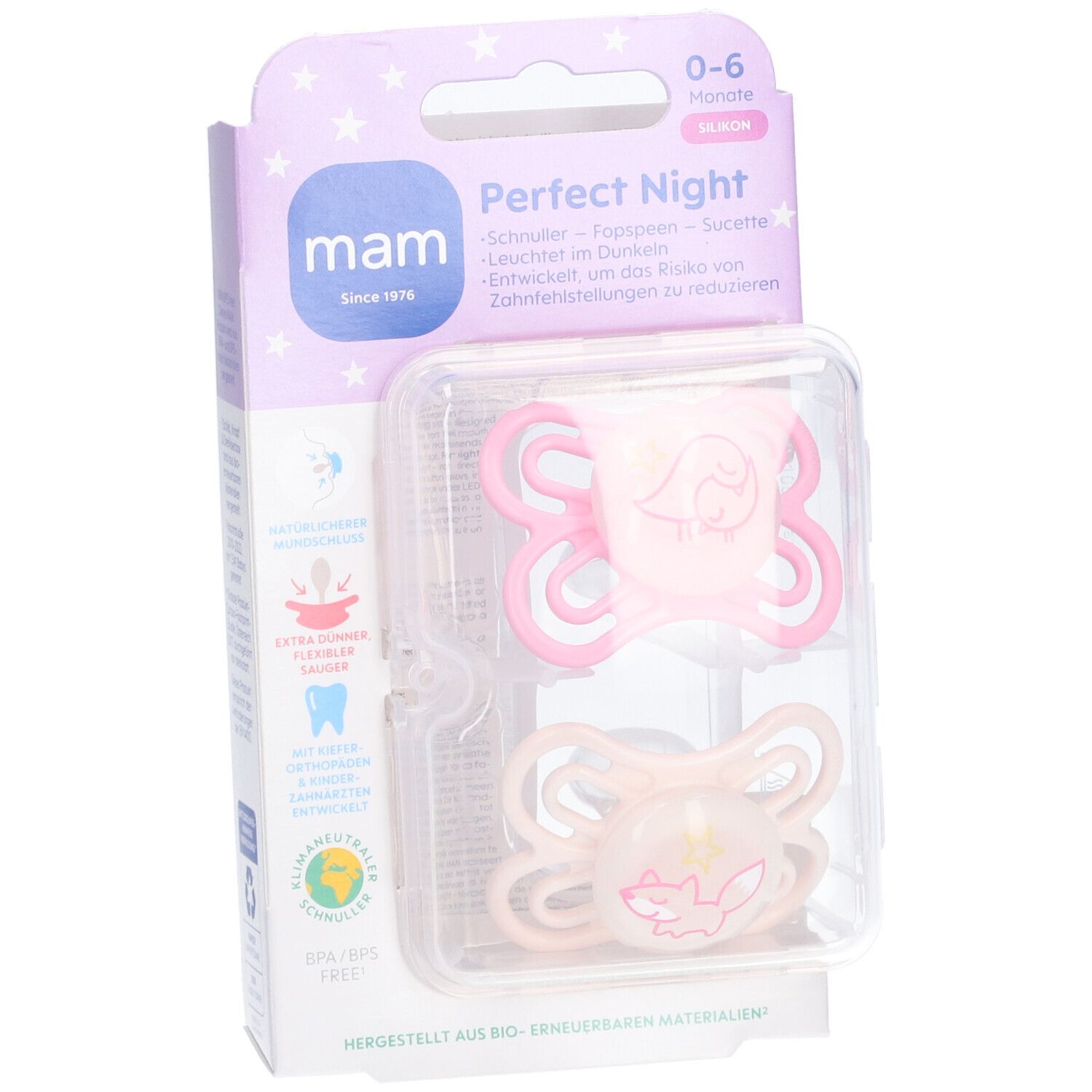 MAM Perfect Night Tétine silicone rose 0-6 mois