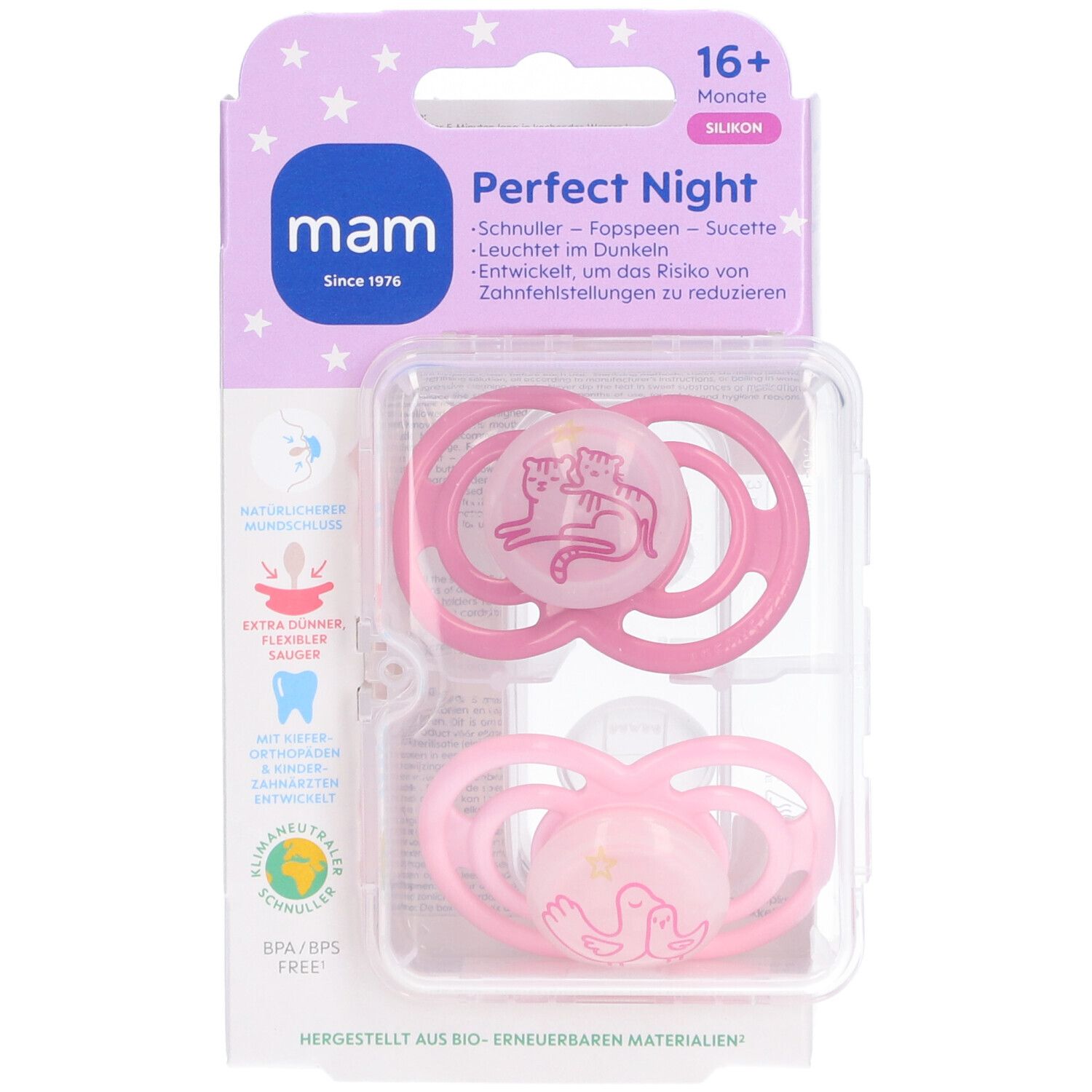 MAM Perfect Night Fopspeen Silicone Pink 16m+