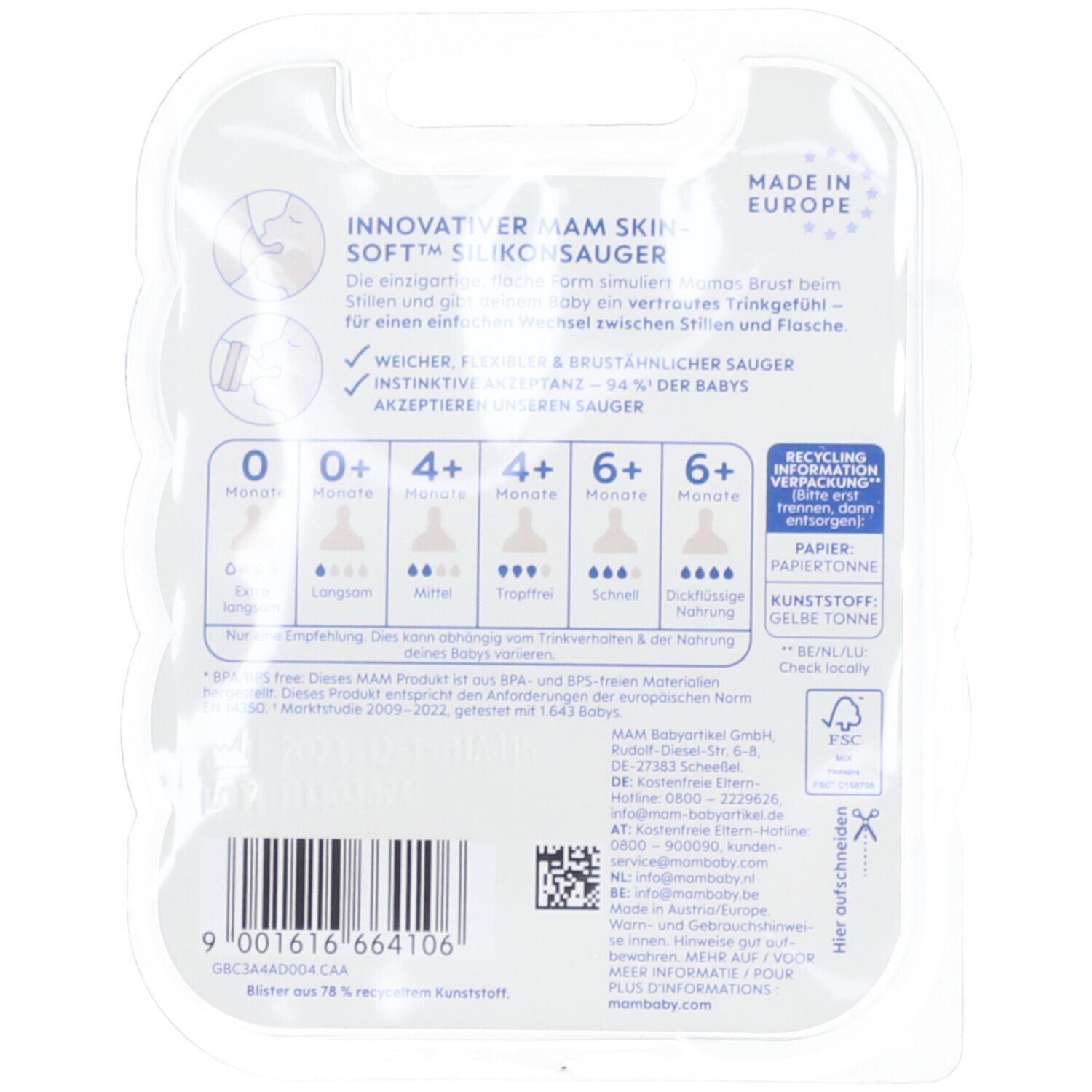 Mam Sauger 1, Grösse 1, Skin Soft Silikon, BPA-frei, für Babys ab 0+ Monaten.