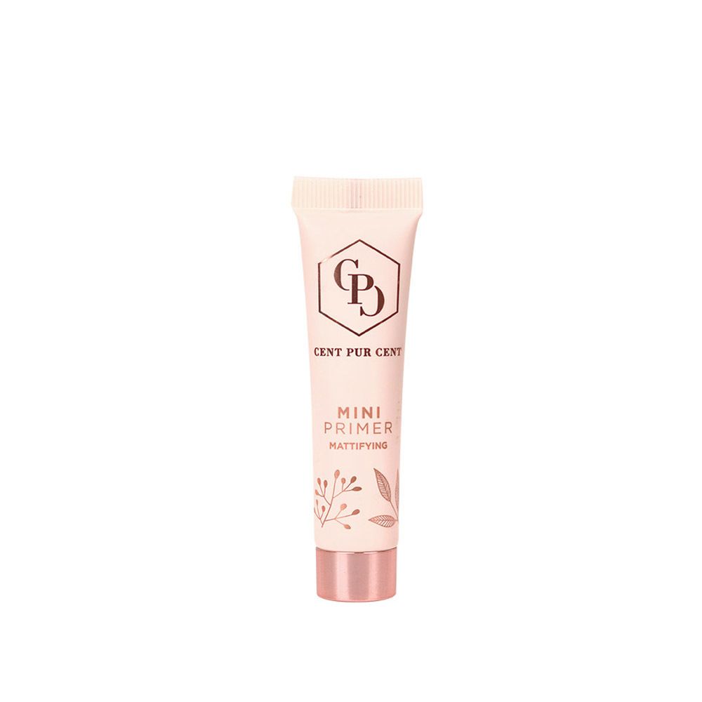 Petit tube rose avec logo et nom du produit. "MINI PRIMER MATTIFYING" en dessous. Bouchon à vis rose.