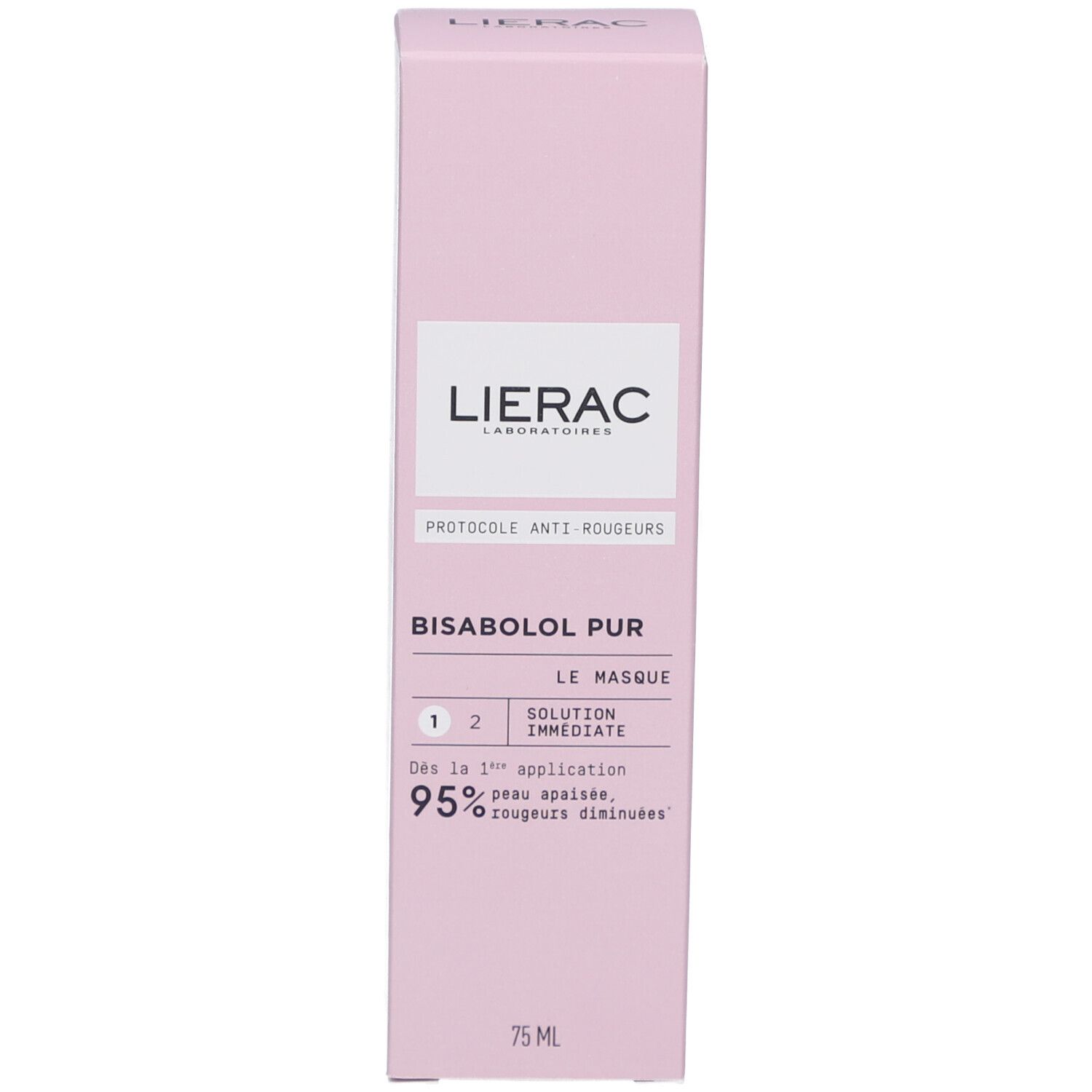 Rosa Schachtel. Aufschrift: LIERAC, PROTOCOLE ANTI-ROUGEURS, BISABOLOL PUR, LE MASQUE. 75ml.