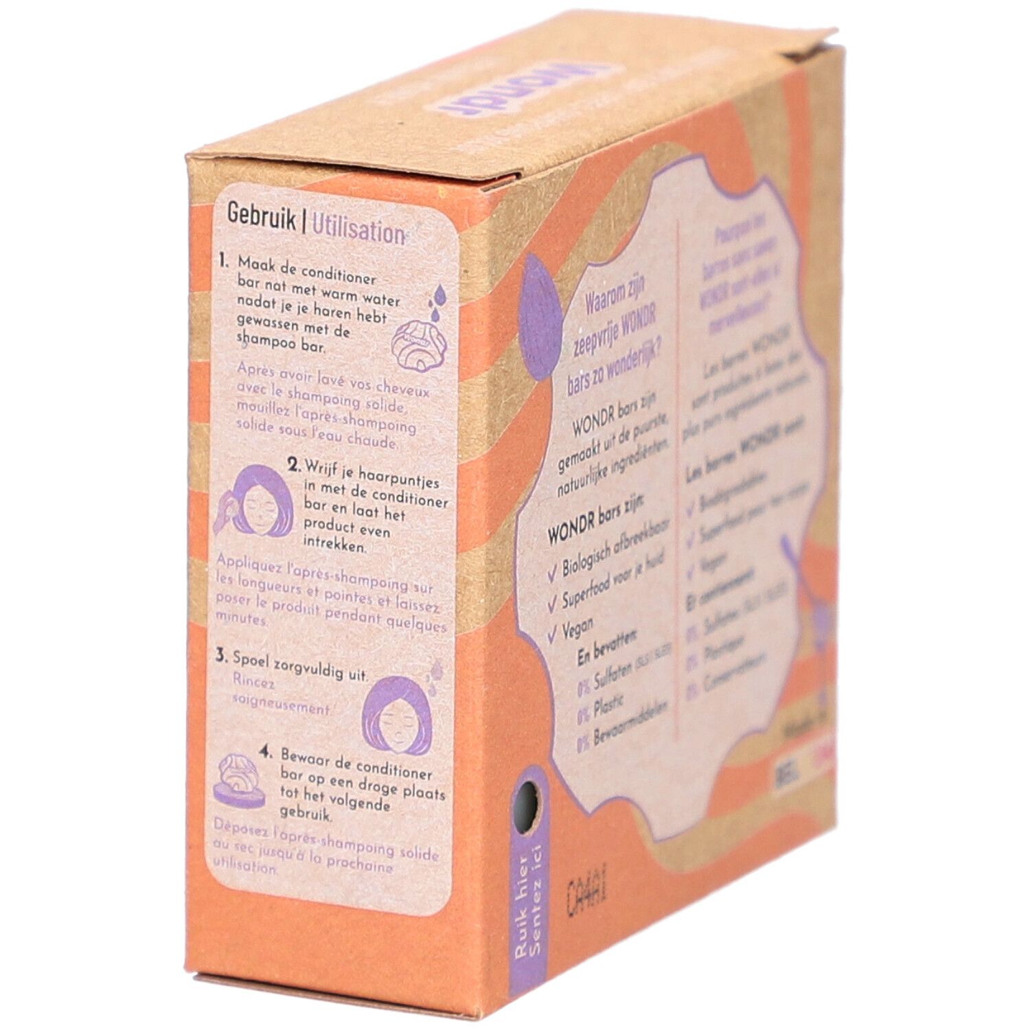 Kartonverpackung mit Anweisungen in Niederländisch. Enthält Illustrationen zur Anwendung des Produkts.