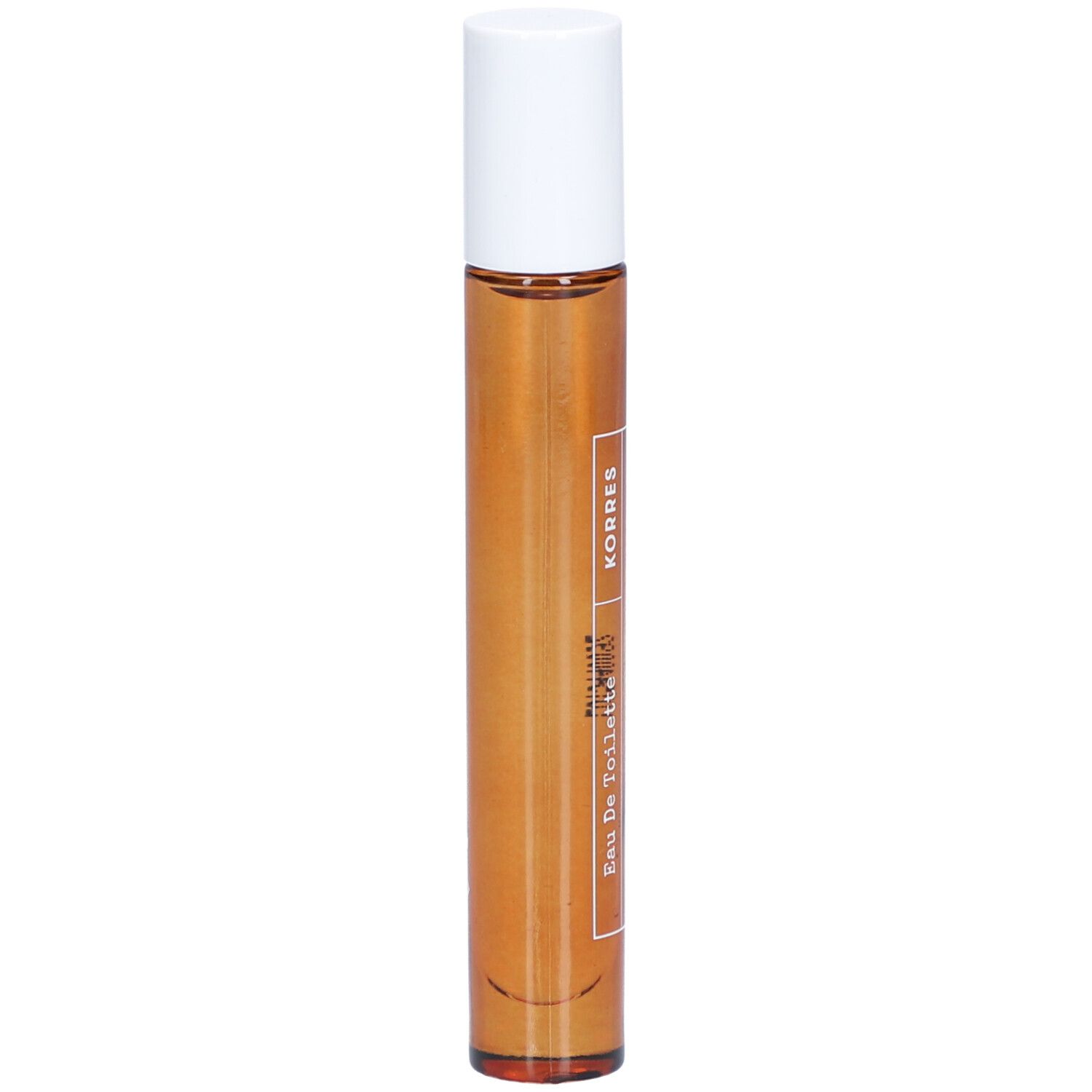 Roll-on-Flakon mit weißem Deckel. Aufschrift: Korres, Eau de Toilette.