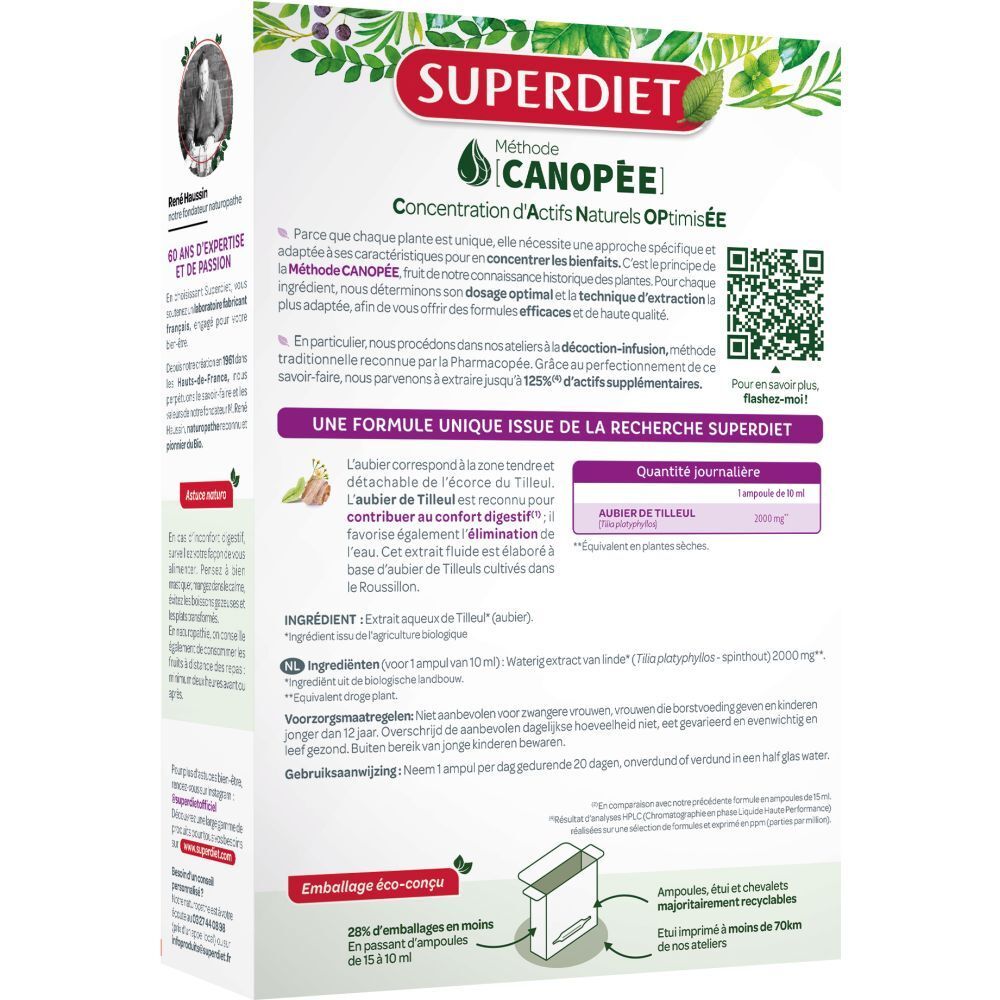 Dos de la boîte avec informations. Texte en français. Emballage éco-conçu.