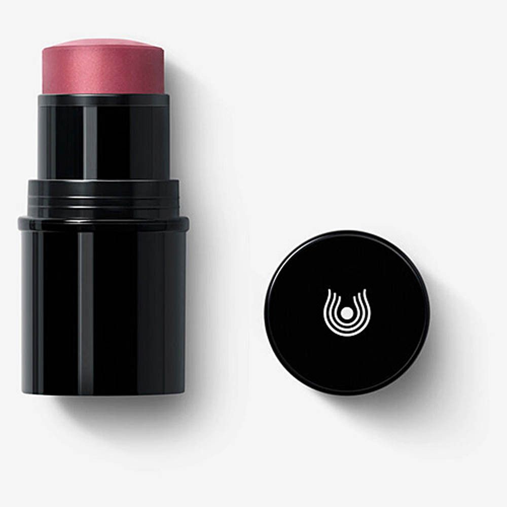 Stick lèvres et joues noir avec pointe rose et couvercle noir. Couvercle avec logo.