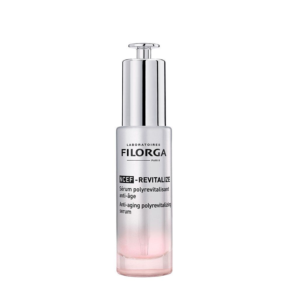 FILORGA NCEF-Revitalize Serum. Serumflasche mit silberner Kappe. Produktinformationen.