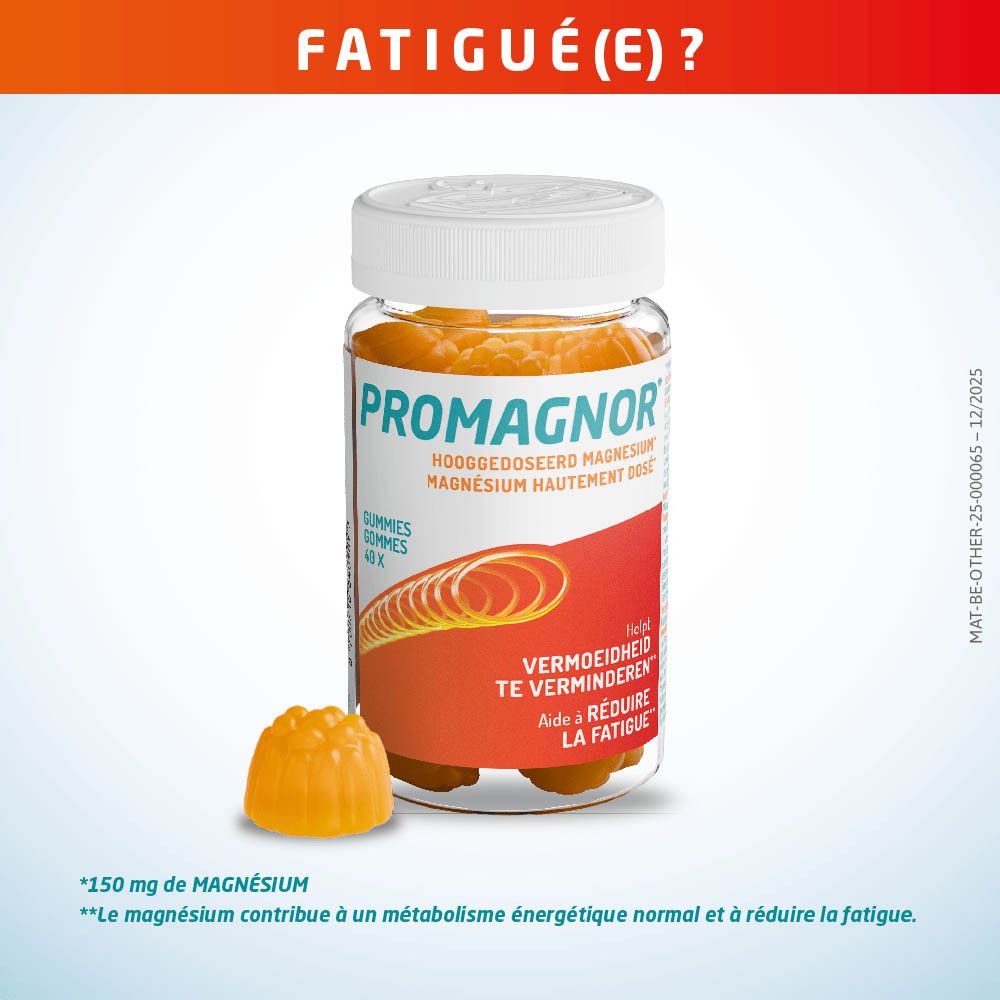 Publicité avec une femme joyeuse. Texte: Promagnor et l'énergie ressort!
