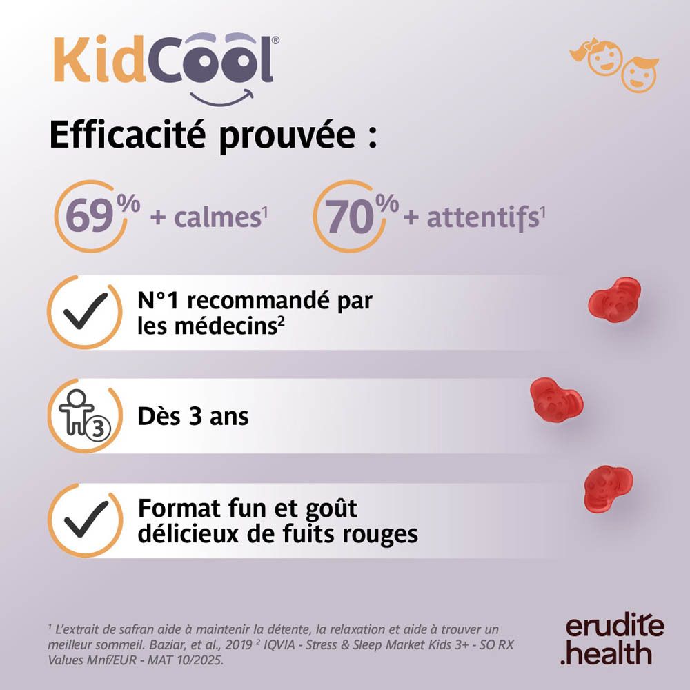 Flacon de 30 gommes KidCool, bouchon violet, motif koala.