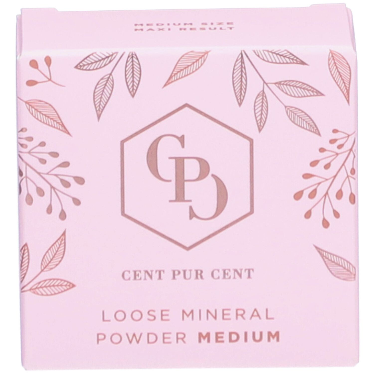 Rosa Schachtel mit Aufschrift: Cent Pur Cent Loose Mineral Powder Medium. Produktverpackung.