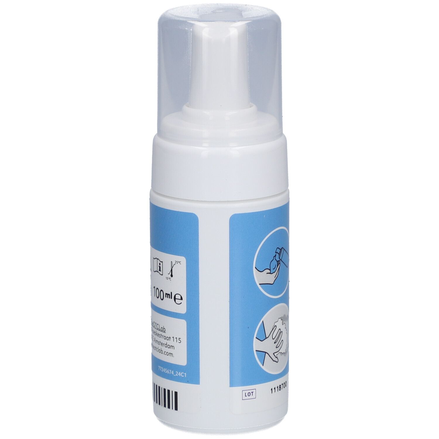 Flacon blanc avec étiquette bleue. L'étiquette indique "kidsner Alexia". Impression: 100 ml.