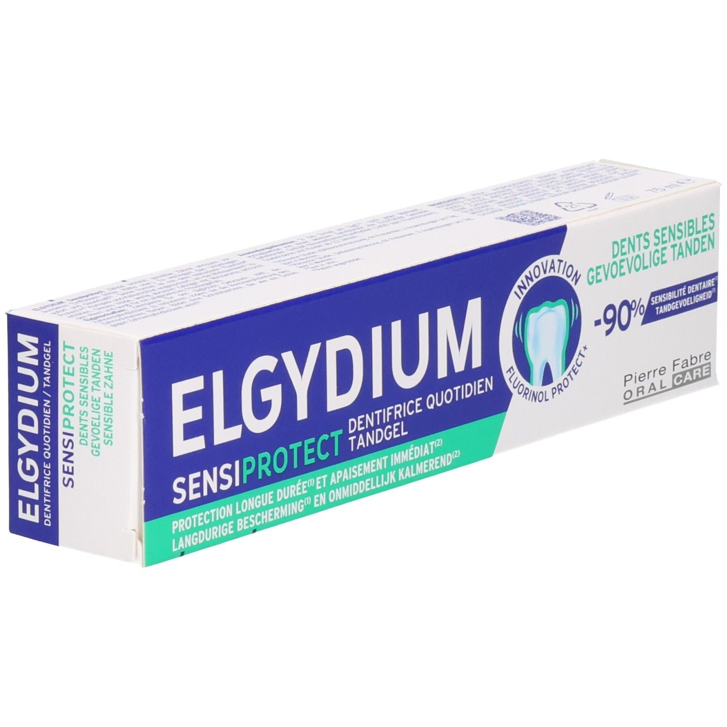 Elgydium Sensiprotect Zahnpasta-Gel für empfindliche Zähne, 90% Sensibilitätsreduktion.