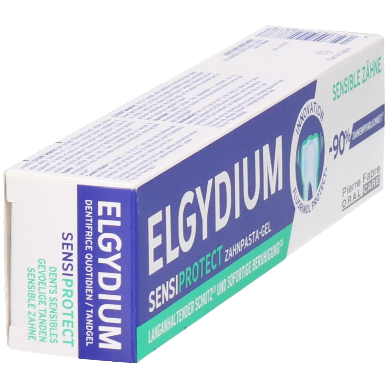 Elgydium Sensiprotect Zahnpasta-Gel für empfindliche Zähne, 90% Sensibilitätsreduktion.