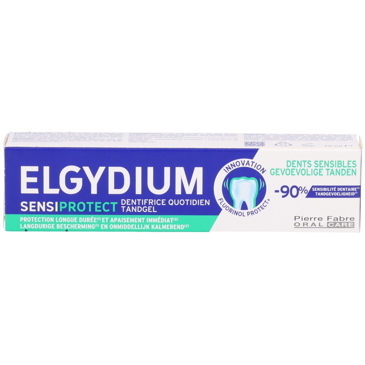 Elgydium Sensiprotect Zahnpasta-Gel für empfindliche Zähne, 90% Sensibilitätsreduktion.