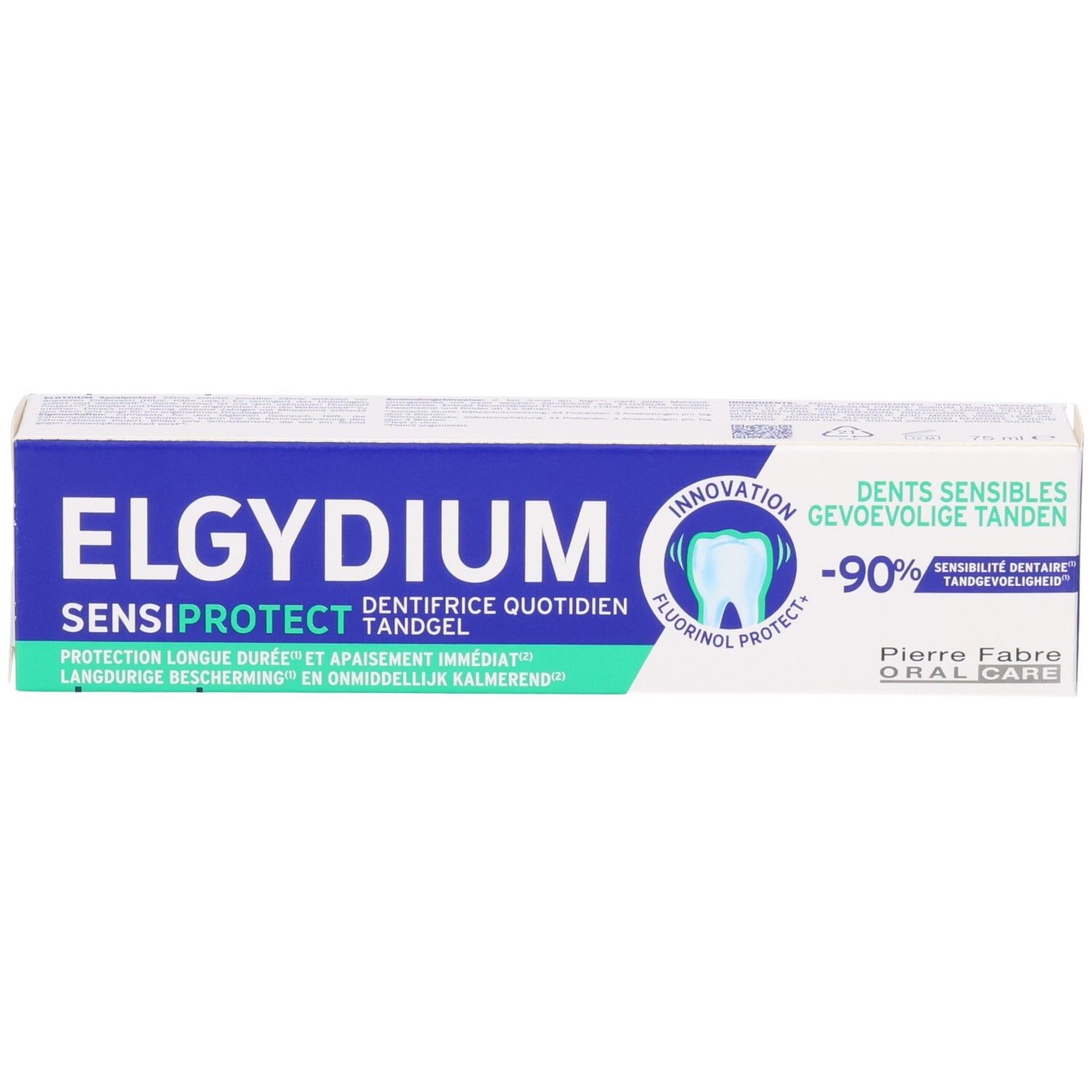 Elgydium Sensiprotect Zahnpasta-Gel für empfindliche Zähne, 90% Sensibilitätsreduktion.