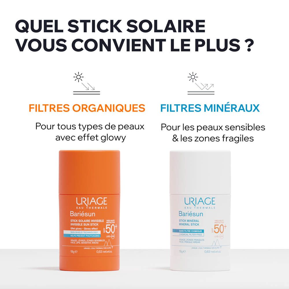 Uriage Bariésun Mineralstift SPF 50+. Recommandé par les dermatologues. Protège la peau sensible.