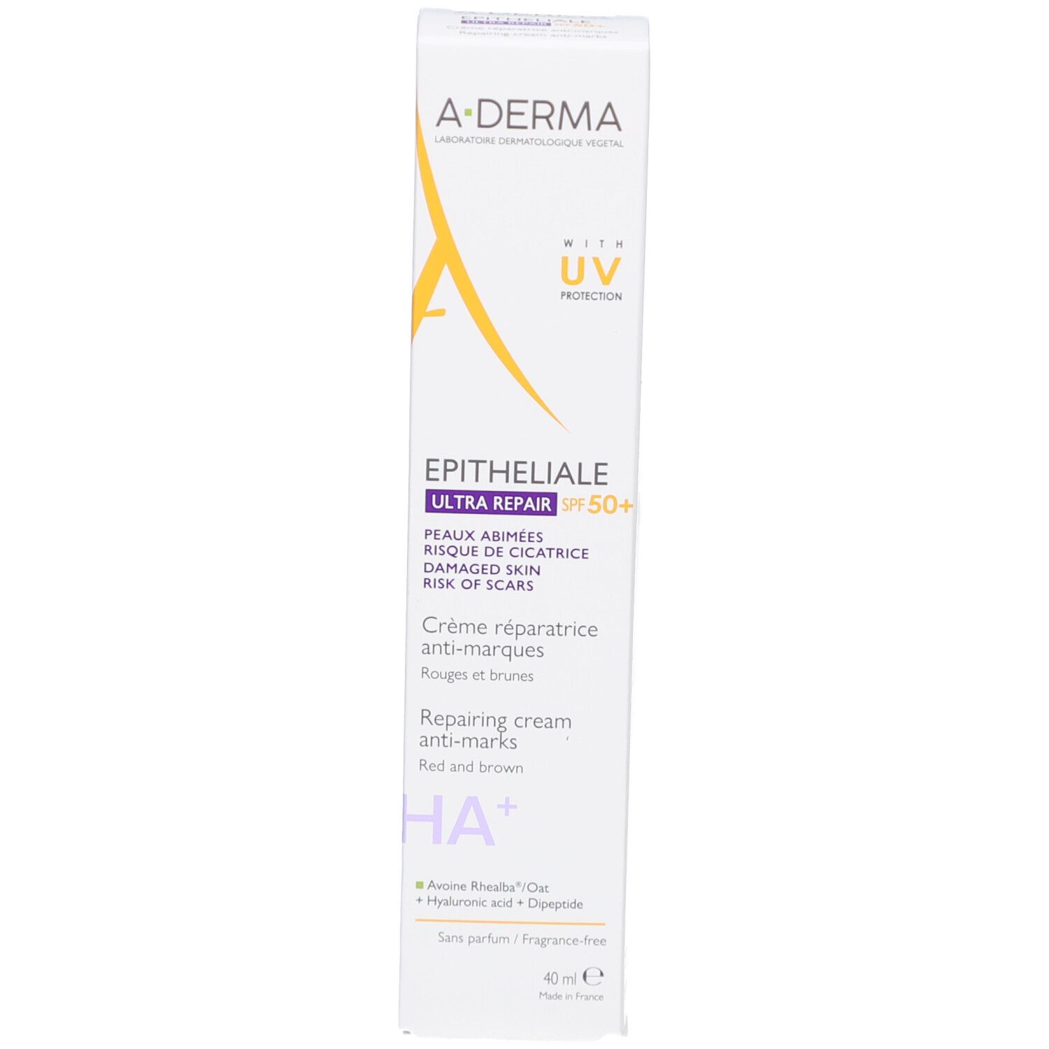 A-Derma EPITHELIALE Ultra Repair SPF50+ Verpackung. 40ml.