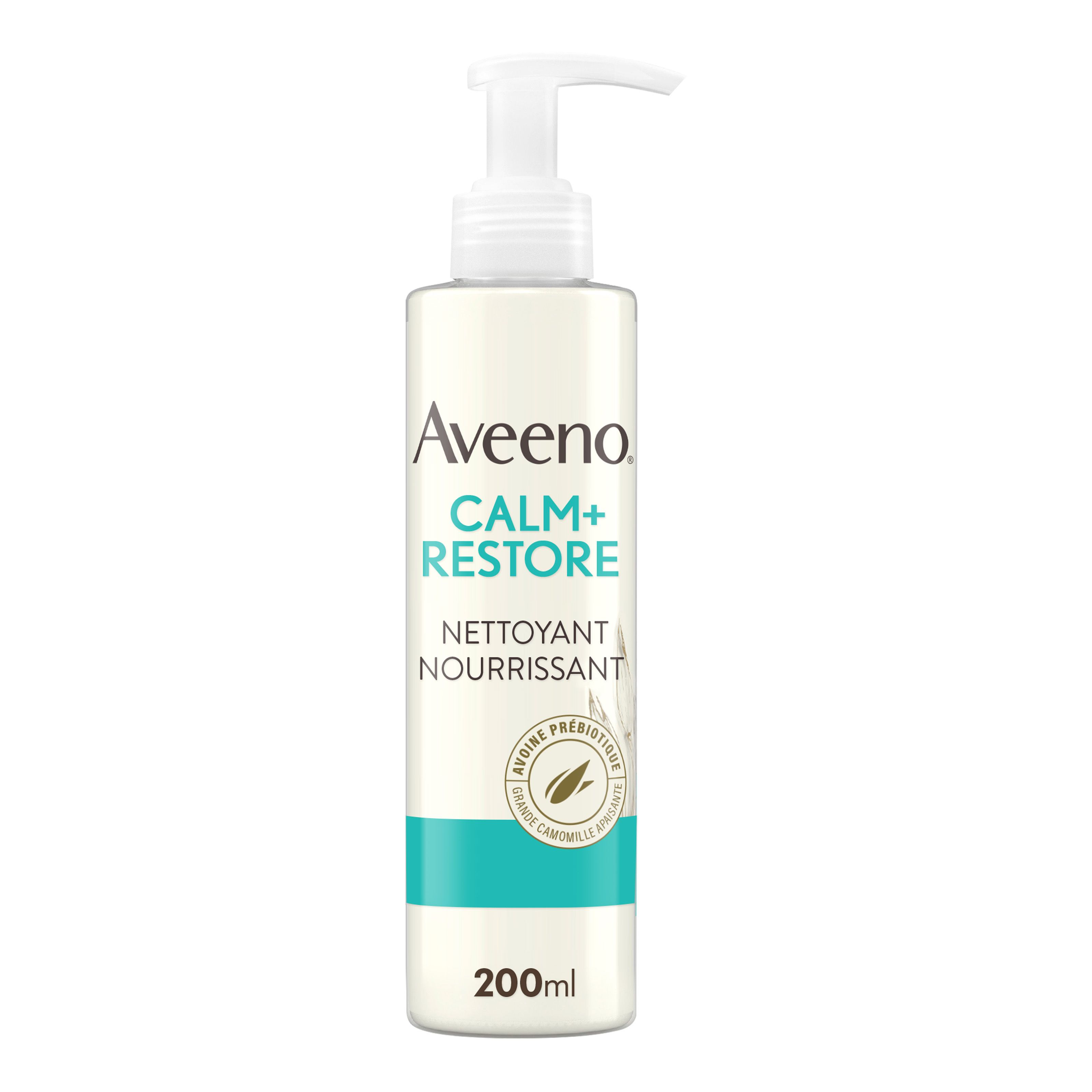 Aveeno CALM+RESTORE Nettoyant Nourrissant. Flacon avec pompe. Blanc, turquoise. 200ml.