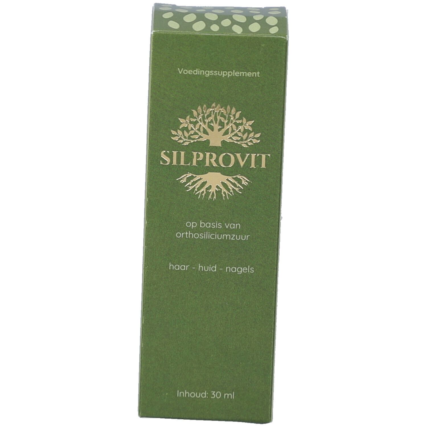 Grüne Verpackung mit Aufschrift SilProVit. Produktinformationen auf der Verpackung.