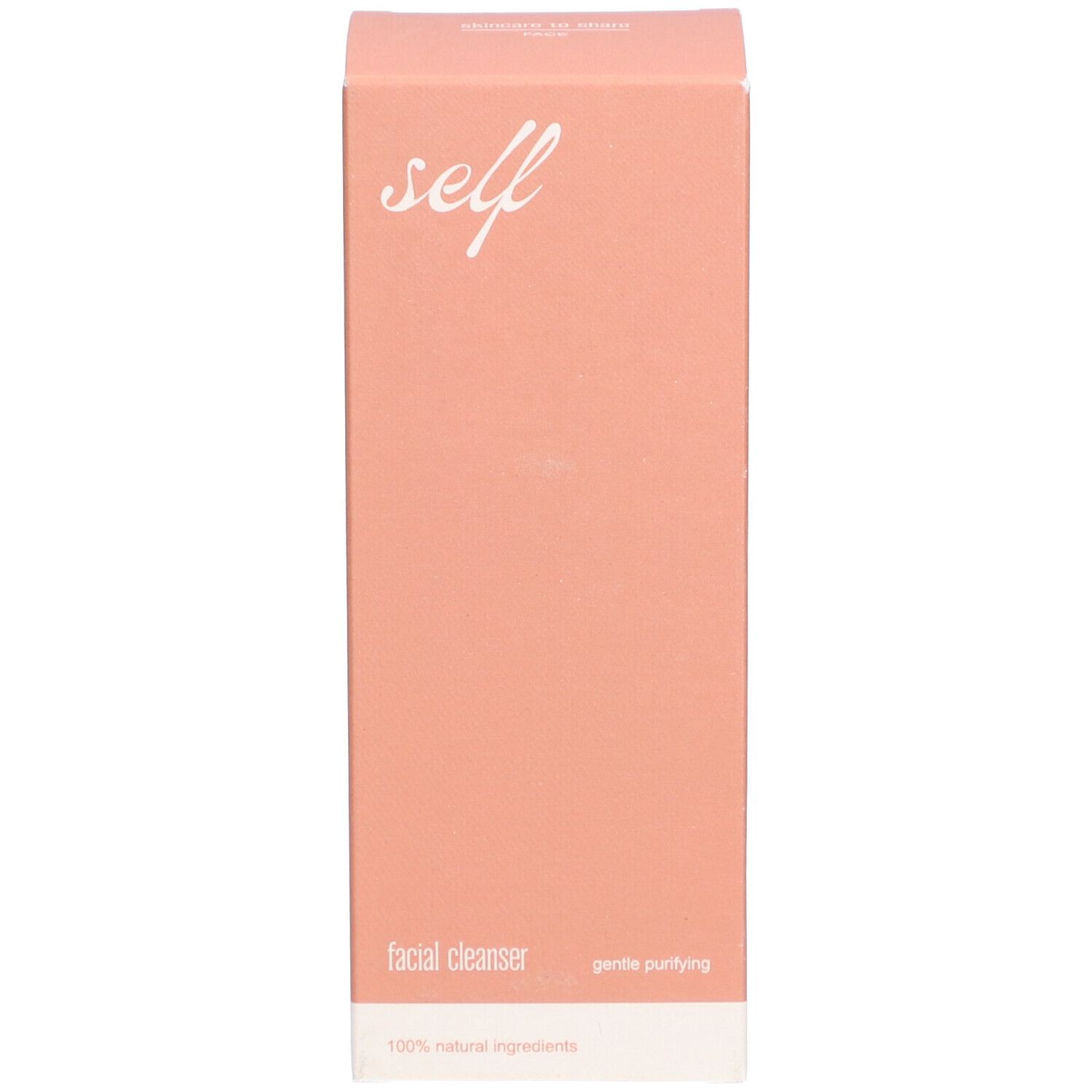 Rosa Verpackung mit weißem Schriftzug "self" und "facial cleanser". Aufschrift "gentle purifying".