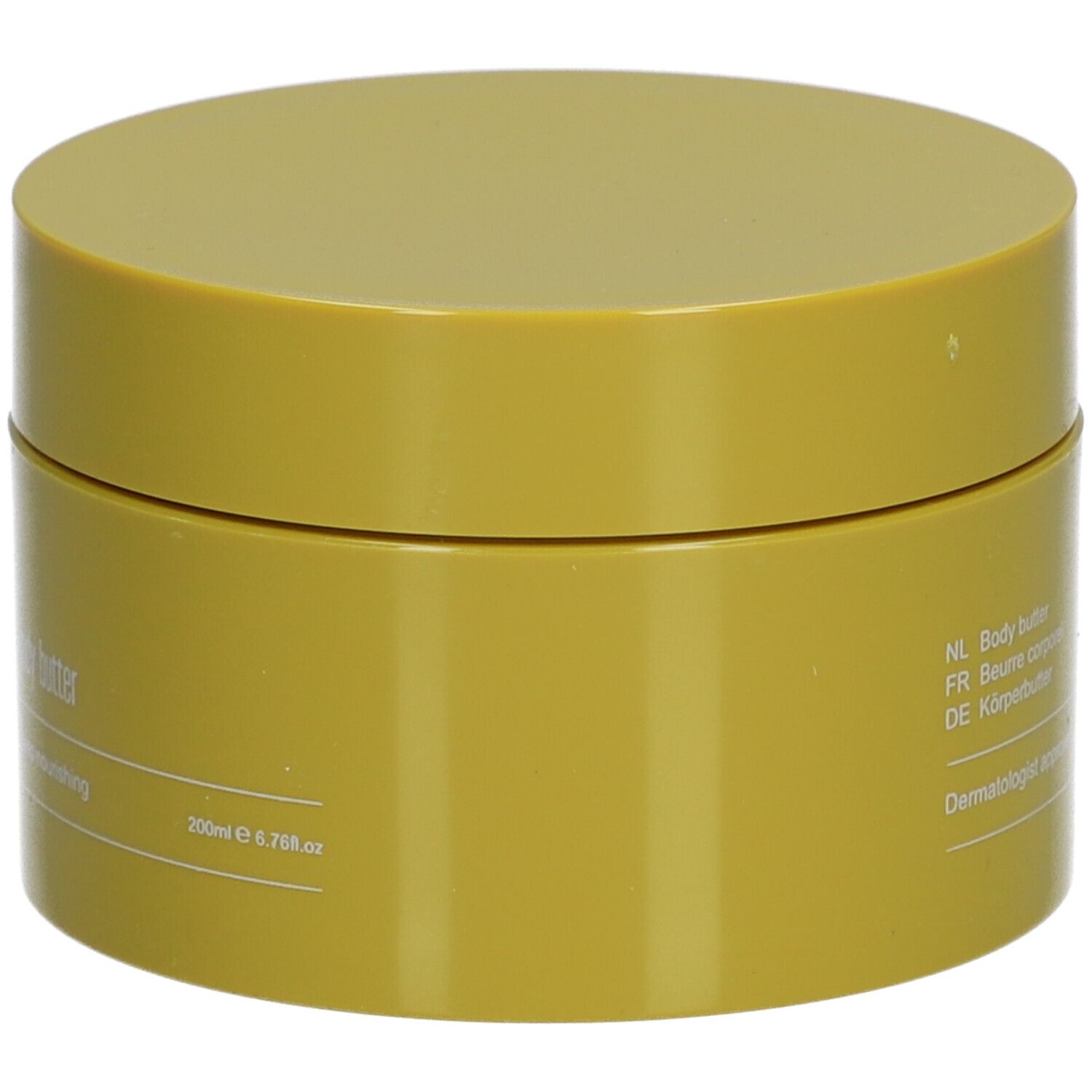 Gelber Tiegel mit Deckel. Aufschrift: self, body butter, deep nourishing. Unten rechts: 200ml e 6.76 fl.oz.