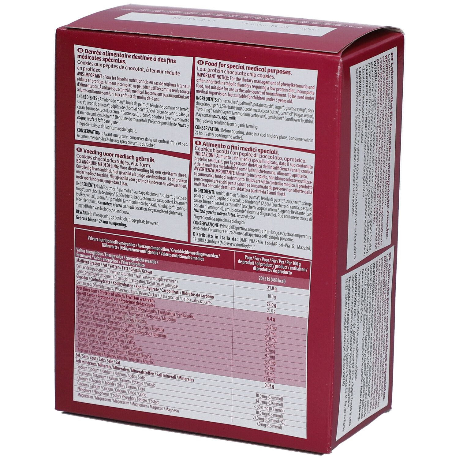 Rückseite der Kekspackung. Text mit Nährwertangaben und Inhaltsstoffen. Für medizinische Zwecke.