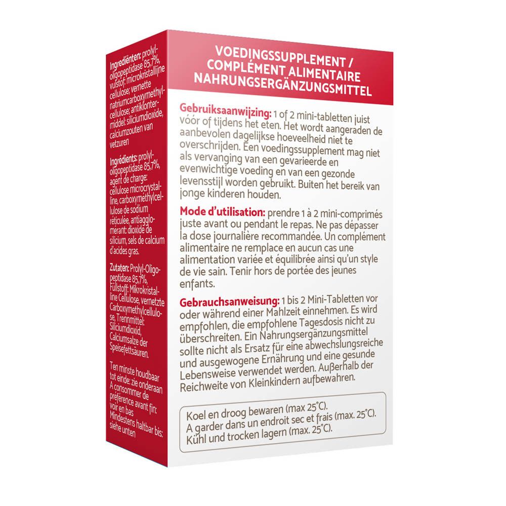 Ineopep®-Schachtel, rote Verpackung. Enthält 90 Mini-Tabletten. Aufdruck: 30.000 PPI. 6,3g.
