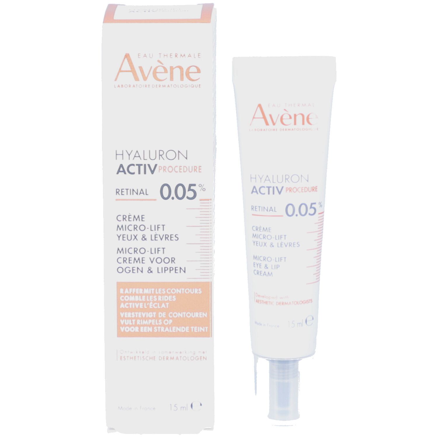 Emballage et tube. Emballage avec nom du produit et marque Avène. Tube avec informations produit.