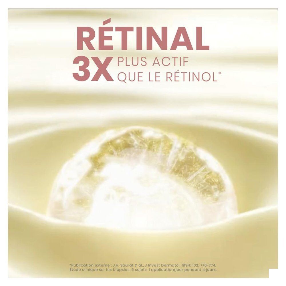 Flacon blanc avec crème. Inscription: Eau Thermale Avène, Hyaluron Activ Procedure Retinal 0.1%, Crème lifting.