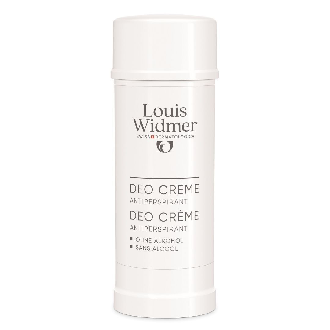 Stick déodorant Louis Widmer. Inscription: Deo Crème Antitranspirant. Sans alcool.