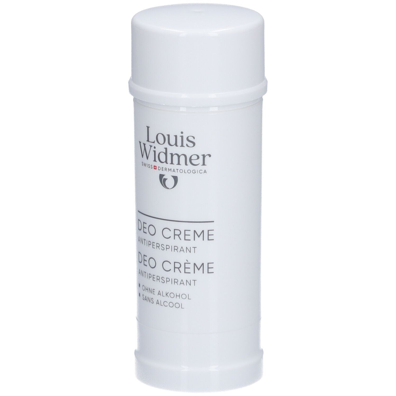 Deostift von Louis Widmer. Aufschrift: Deo Crème Antitranspirant. Ohne Alkohol.