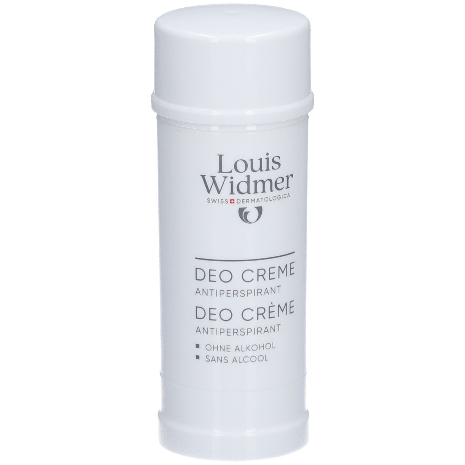 Deostift von Louis Widmer. Aufschrift: Deo Crème Antitranspirant. Ohne Alkohol.