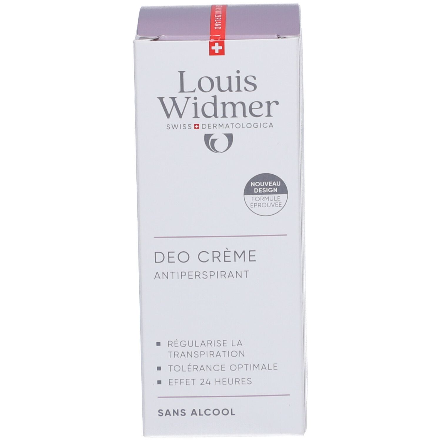 Verpackung von Louis Widmer. Aufschrift: Deo Crème Antitranspirant. Ohne Alkohol.