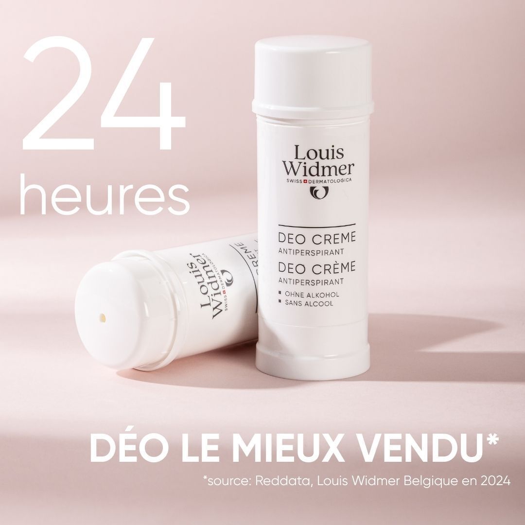 Deux sticks déodorants Louis Widmer. Inscription: Deo Crème Antitranspirant. 24 heures.