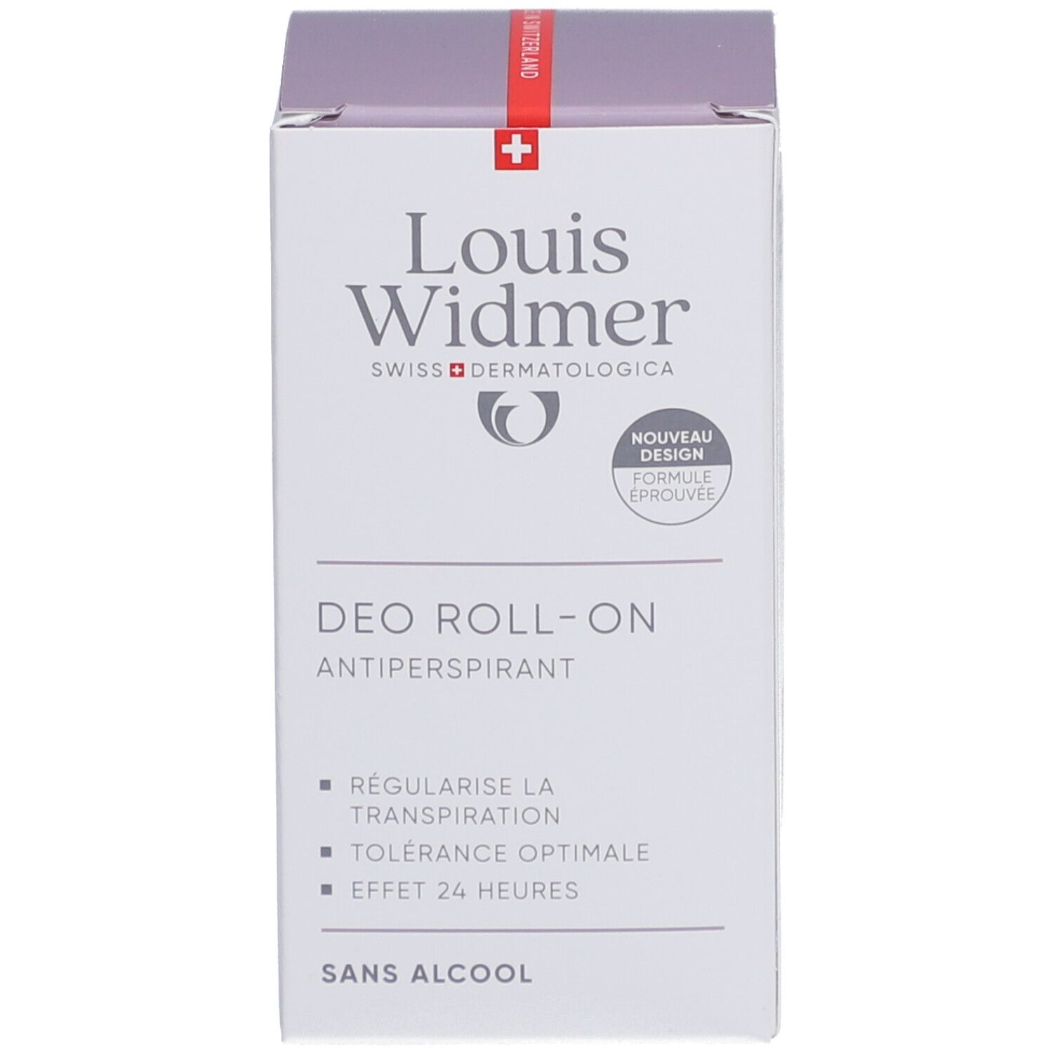 Verpackung von Louis Widmer Deo Roll-On. Logo und Produktinformationen sind sichtbar.