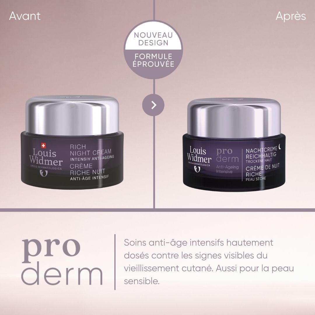 Comparaison avant-après. Louis Widmer pro derm. Crème de nuit riche.